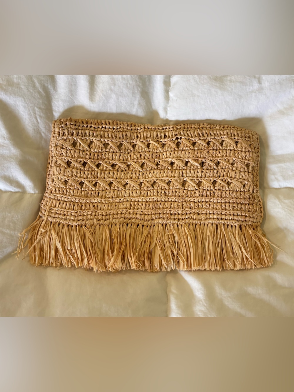 Mar Y Sol Lisette Crocheted Raffia Straw Fringe Clutch